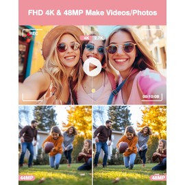 Digital Camera, 4K Dual Camera Auto Focus Portable Compact Camera with 32G SD Card, FHD 48MP with 2.8 Inch Large Screen, 16X Digital Zoom Photo Camera for Children, Teenagers, Beginners, Pink