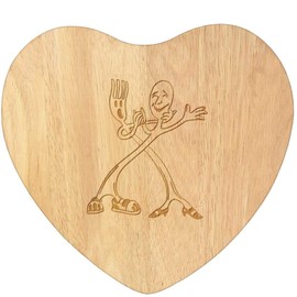 'Dancing Fork & Spoon' Wooden Heart Shaped Chopping/Cutting Board (WB00046960)