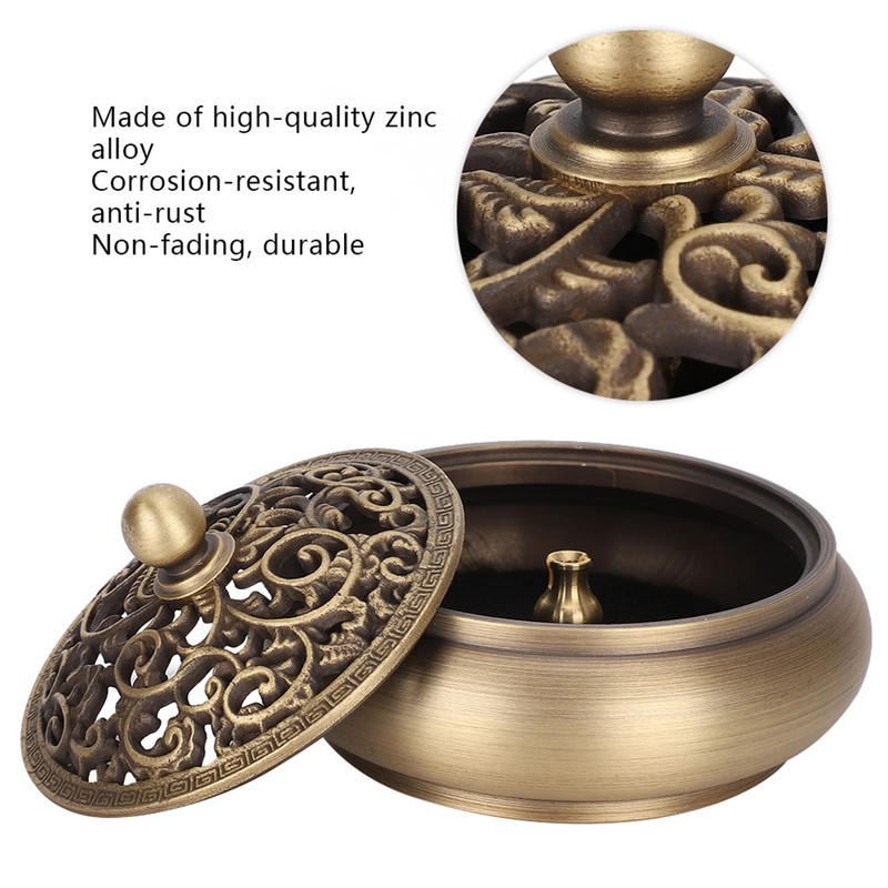 Household Brass Incense Burner Incense Burner Holders Craft Decoration (Round
