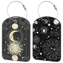 iapodiad Sun Moon Luggage Tag for Suitcase Set of 2 PU Leather Cute Luggage Tags with Stainless Metal Loop ID Label Privacy Flap Suitcase Tags for Women and Men Travel