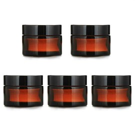 2Pack 10ml /0.33 oz Amber Round Glass Jars Empty Cosmetic Makeup Face Mask Facial Cream Balm Lotion Storage Container Jar with Black Lid and Inner Liner for Beauty Care