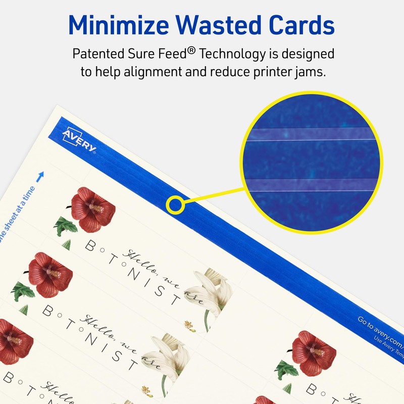 Avery Printable Rectangle Rounded Corner Mini Business Cards, Sure Feed