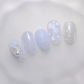 Winter Blue Handmade Nail Tips - Almond Midi / 윈터블루 수제네일팁 - 아몬드미디
