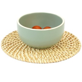 Set of 4 Decorative Round 7.25" Natural Woven Handmade Rattan Placemats