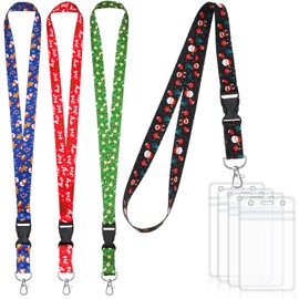 Faccito 4 Set Christmas Lanyard with Card Holder Santa Claus Snowman Gloves ID Holder Lanyard with Waterproof PVC Card Holder for Women Office Colleague Christmas Party Favor (Snowman)