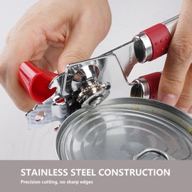 Can Opener Manual, Can Opener Smooth Edge Safety Cutter Stainless Steel Multifunctional Bottles Opener with Soft Grips,Easy to Use Handheld Can Opener(Red)