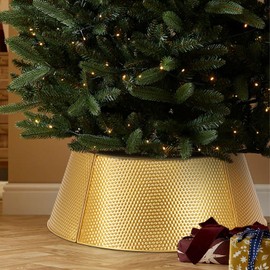 BAYN Metal Christmas Tree Collar, 23-Inch Diameter Base Cover Christmas Tree Ring Stand- Golden