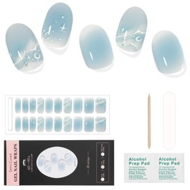 Sucodver Gel Nail Seals, Curing Type, Nail Seals, Cure, Plush, Long Lasting, Not Easy to Tear, Thin, Cute, Glitter, For Beginners With Tools (Thin Blue Wave)