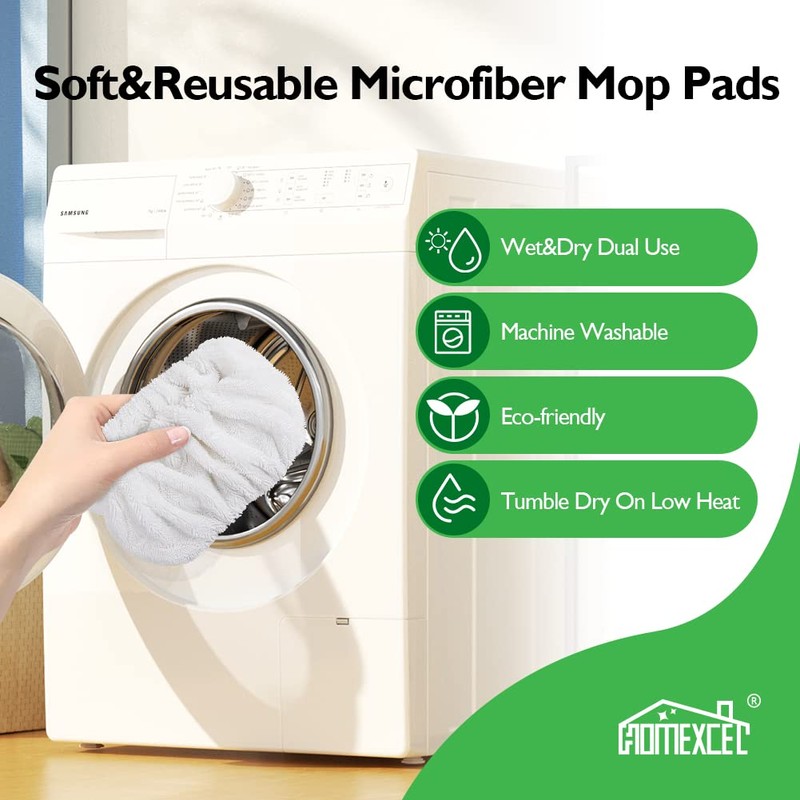 HOMEXCEL Reusable Microfiber Mop Pads Compatible with Swiffer Sweeper-Washable Wet