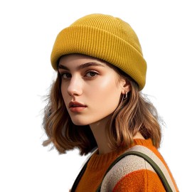 Clakllie Trawler Fisherman Beanie Hats Warm Stocking Hats Ribbed Watch Skullcap Cold Weather Toboggan Caps,Yellow