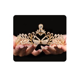 Yheahin Wedding Crystal Tiara for Women Elegant Bridal Pearl Rhinestone Crown Swan Queen Princess Costume Crown Star Crystal Headpiece Accessory for Cosplay Birthday Party (Swan 2-gold)