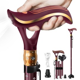 ispuoocti Folding Cane, Smart Alarm Foldable Cane with Light, Fashion Walking Cane for Women&Men, Adjustable Canes for Seniors, USB Direct Charging, Lightweight and Portable (Red)