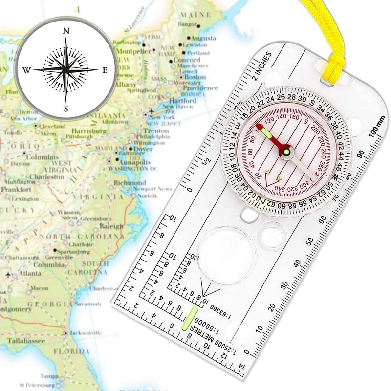 Shiwaki Navigation Compass, ABS Plastic, Adjustable Declination, Waterproof, Lightweight, Map