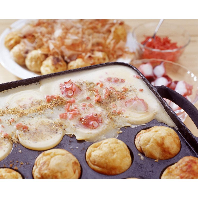 IPPINKA Japanese Cast Iron Takoyaki Grill Pan, 16 Holes, Made