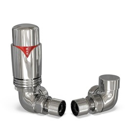 UK Radiators Chrome Thermostatic Radiator Valve and Chrome Lockshield Valve - Chrome Classy and Modern Design 1/2" x 15mm Corner Radiator Valve