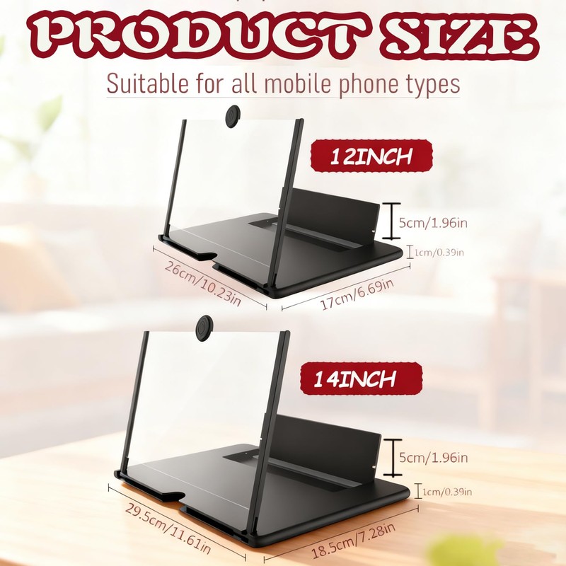 12 Inch Screen Magnifier for Cell Phone,3D HD Foldable Amplifier