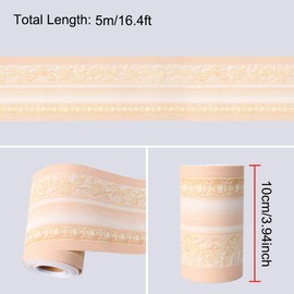 sourcing map 3D Wall Paper Border Self Stick Wall Covering PVC Floor Borders for Kitchen Bathroom Bedroom Wall Decor Paper European Pattern Beige 3.94 Inch by 16.4 Feet