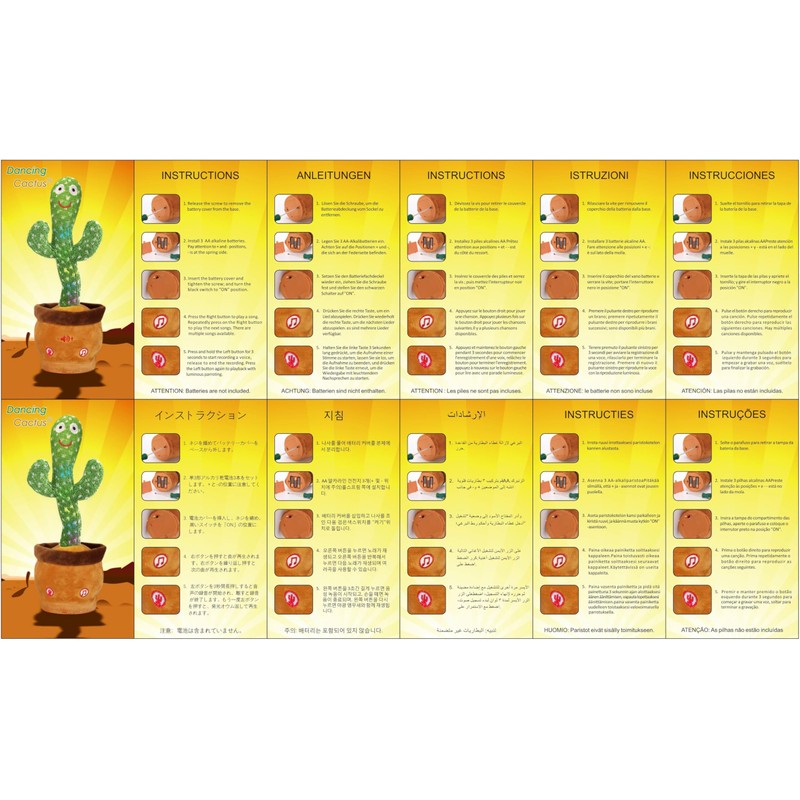 seOSTO Talking Cactus Toy with 10 Children's Rhymes & Adjustable