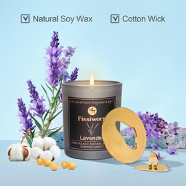 FissiWorx Lavender Scented Candle with Candle Topper – Natural Soy Wax Hand-Poured – Relax and Relieve Stress – 60-Hour Long-Lasting Burn – Premium Aromatherapy Candle for Home Decor, Gifts