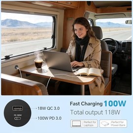 Acegoo - Cargador de coche de 118 W y 12 V USB de 100 W tipo C, 18 W QC3.0 USB-A, enchufe de carga rápida de doble puerto, accesorios de cargador de coche de repuesto para caravana, remolque, camión