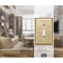 Monarch Abode Single Switch Hand Hammered Toggle Decorative Wall Plate Switch Plate Outlet Cover, 1-Gang, Brushed Gold (Pack of 2)