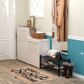 Dranixly Shoe Rack, 2-Tier Bamboo Stackable Shelf Storage Organizer, Stand for Closet, Entryway and Hallway （Black）