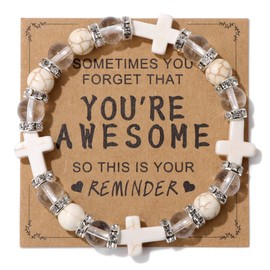 Inspirational Cross Bracelets for Women Healing Relaxation Crystal Stone Bracelet Gifts for Christian Easter Graduation Birthday Christmas Mothers day Valentines for Her Mom Best Friend-White A