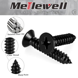 Mellewell #10 x 3/4" (100 PCS) Flat Head Sheet Metal Screws Wood Screws, Black Finish Stainless Steel 18-8, Self Tapping Screws