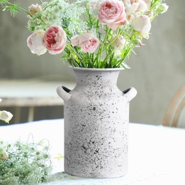 Rustic Vintage Metal Flower Vase for Decor Milk Jug Small Vases for Flowers Kitchen Decorations, Cylindrical,Perfect for Kitchen, Dining Room, Living Room,Housewarming Gift, White