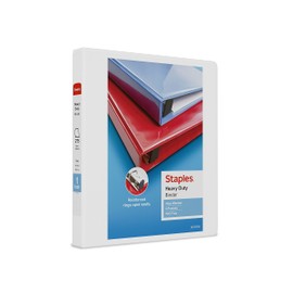 Staples Heavy Duty 1-inch 3-Ring View Binder with D-Rings and Four Interior Pockets, White, 3/Pack (ST56262-CCVS)