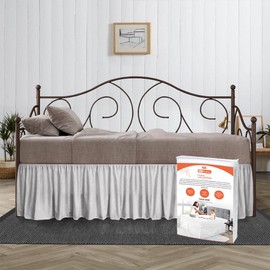 SGI 12 Inch Drop Full Size Light Grey Solid Day Bed Skirt Ruffled Pattern Split Corner Easy Fit Easy Care Fade & Wrinkle Resistant- Microfiber Made