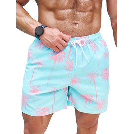Floerns - Traje de baño bohemio para hombre, estampado gráfico con cordón en la cintura, Menta, azul, Small