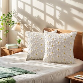 OuMaiFeng 2 Daisy Cushion Covers 45 x 45 cm, Decorative Cushion for Living Room, Room Decoration Aesthetic - High Quality and Durable Made of Polyester, Machine Washable, Easy to Put On