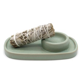 SOUL STICKS Ceramic Smudge Bowl Palo Santo and Sage Holder Dish Plate (Sage Green)