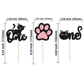 24Pcs Cat One Cupcake Toppers Black Glitter Cat Frist Birthday Cupcake Picks Decorations for Cat Lover Kitten Theme Baby Shower Kids 1st Birthday wedding Party Supplies