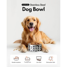 Dog Bowl, HomeRunPet Dog Food Water Bowl with Non-Slip Rubber Base, Metal Insulated Stainless Steel Dog Bowls, Double Wall Dog Bowl for Small Medium Large Dogs, Durable, Dishwasher Safe, 32oz
