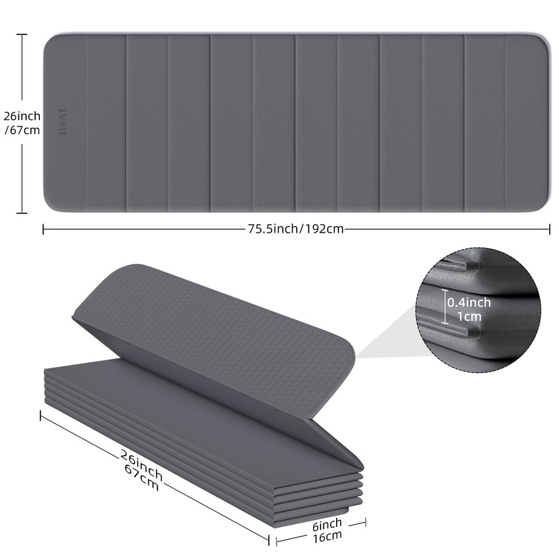 LVME Foldable Yoga Mat, Extra Thick 10mm, 76"x26"Extra Long