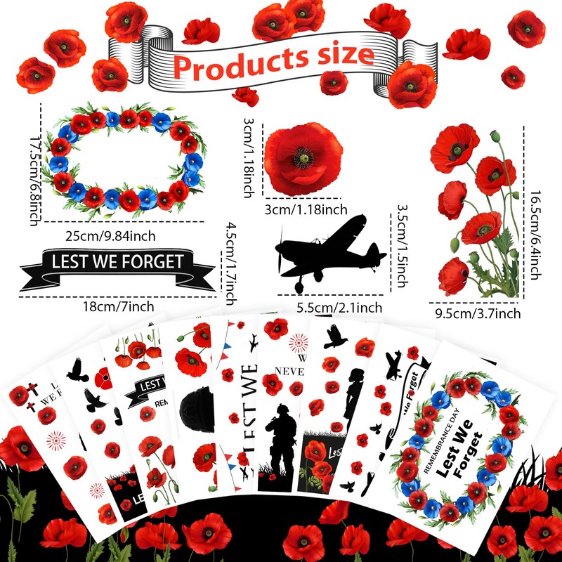 WIURGOHA Lest We Forget Window Stickers for Remembrance Day, 9