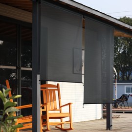 Aoodor 5% Openness Cordless Solar Fabric Roller Shade, 6'W x 8'H Sun Shade for Outdoor Gazebo Pergola Porch, 95% UV Protection