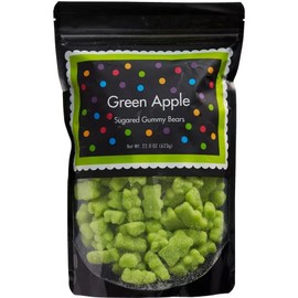 Green Gummy Bears Sugared, 1.3 Pound Resealable Bag, Green Candy, Green Apple Flavored, The Hampton Popcorn & Candy Company