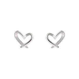 XYWstore Heart Hoop Earrings, 925 Silver, Women's Classic Hollow Design, 2 Pieces, 0.7cm x 0.6cm (Silver)