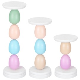 Colingmill 3 Pack Colorful Easter Egg Candle Holders for Pillar Candles 6" 8" 10" Wood Pillar Candle Holder Centerpiece Pastel Eggs Candlestick Holder for Fireplace Home Easter Spring Table Decoration