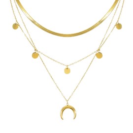 Manfnee Gold Women's Layering Necklace Women's Disc Necklaces Adjustable Gold-Plated Choker Necklace, Stainless Steel, No Gemstone