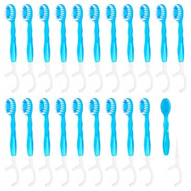 JOUGE Mini Disposable Toothbrushes with Toothpaste 5 in 1 Travel Portable Toothbrush with Toothpaste + Tongue Scraper + Picks+Floss Travel Case (Mint, 26)