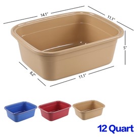 Gloreen 12 Quart Plastic Basin Tub, Set of 3, Rectangle Washing Basin, (Dark Blue, Burgundy, Khaki)
