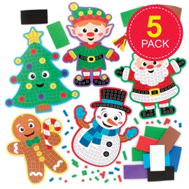 Baker Ross FC197 Christmas Mosaic Decoration Sets, Pack of 4, Children's Art Set with Mosaic Foam Tiles, for Crafts and Decorating