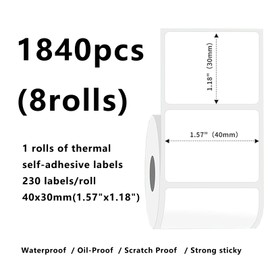 8Rolls M110 Thermal Labels for M221/M220/M120/M200 Label Papers 1.57"x1.18"(40x30mm),230 Labels/Roll Waterproof Sticker P50 Label Maker 40 * 30