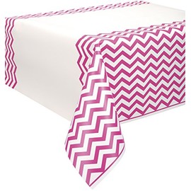 Unique Party 50371 - Plastic Hot Pink Chevron Tablecloth, 9ft x 4.5ft