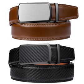 Drowsmen Ratchet Belt for men, leather belt 2 packs in Gift Set Box Size Adjustable belt, waist Trim to Fit (238 Black/Cognac, 28"-42" Waist Adjustable)
