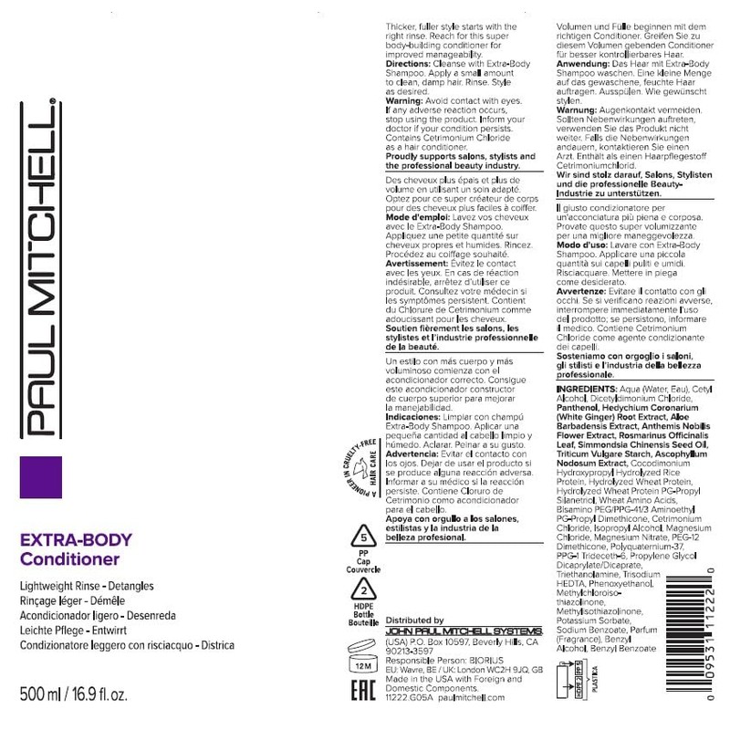 Paul Mitchell Extra-Body Conditioner, Detangles + Volumizes, For Fine Hair,